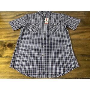 IZOD Men's Performance Button-Up Long Short Sleeve Fig Plaid Size Small NWT